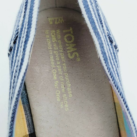 Toms Blue Striped Peep Toe Espadrille Wedge Sandal Size 7.5 - Picture 7 of 8